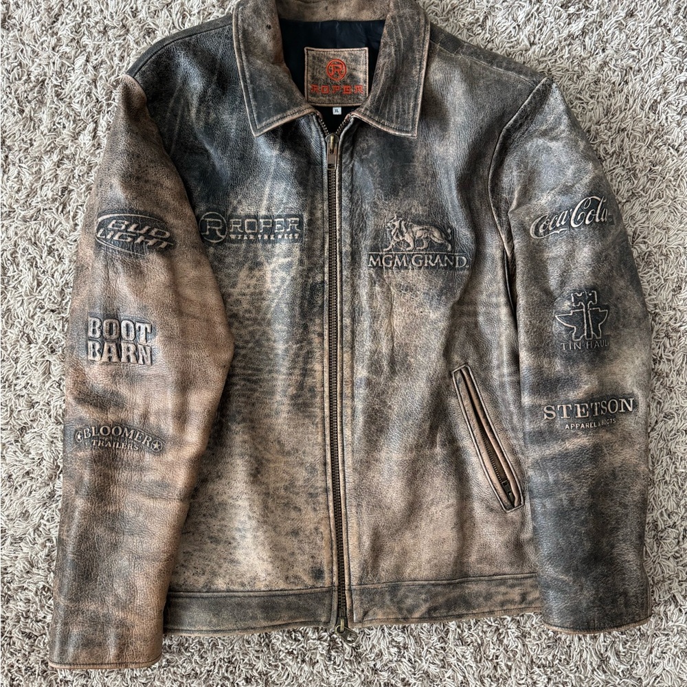 Roper MGM Sponsor Rodeo Contestant Leather Jacket